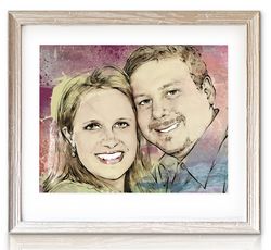 Watercolor Sketch w/ Distressed White Wood Frame