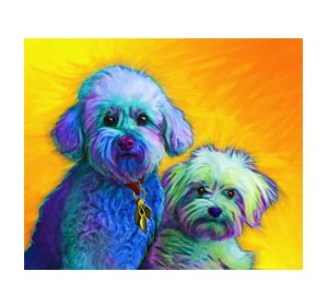 Exclusive pet portraits in bright colors and surreal backgrounds